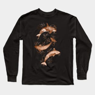 Dancing Orcas | Brown and White Color Palette Long Sleeve T-Shirt